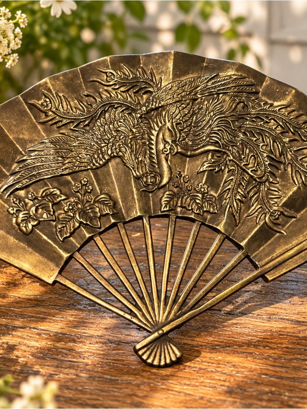 Enesco Solid Brass Oriental Decorative Fan